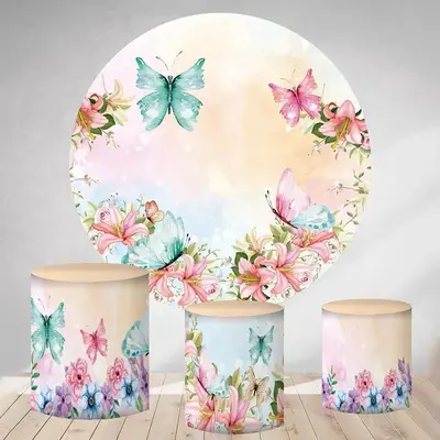 Aperturee Pink And Blue Butterfly Round Bokeh Birthday Backdrop Kit | Circle Party Backdrop | Custom Circle Backdrop Birthday...