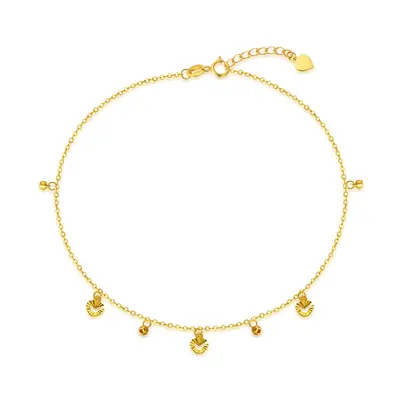 18K Gold Bead & Heart Single Layer Charm Anklet
