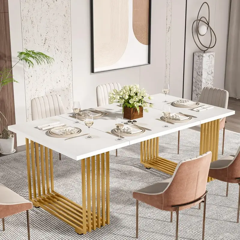 Tribesigns Modern Dining Table for 6-8, Wood Kitchen Table with Sturdy Metal Legs