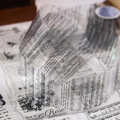 Vintage English Sentence & Sheet Music Pattern Decorative Tape, 1 Roll Waterproof Self Adhesive Tape, Decorative Tape for DIY...