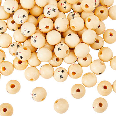 120Pcs Printed Natural Wood Beads