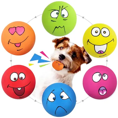 Latex Dog Chewing Squeaky Ball Toy, 6 Counts/set Multicolor Face Fetch Play Toy for Puppy, Pet Supplies, Dog & Cat Accessori...