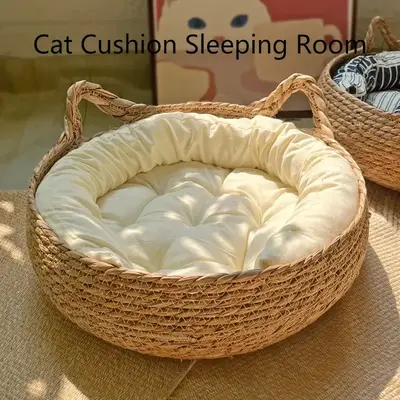 Four Seasons Cat Bed Woven Removable Upholstery Sleeping House Cat Scratch Floor Rattan Washable Cats Pet Products Accessorie...
