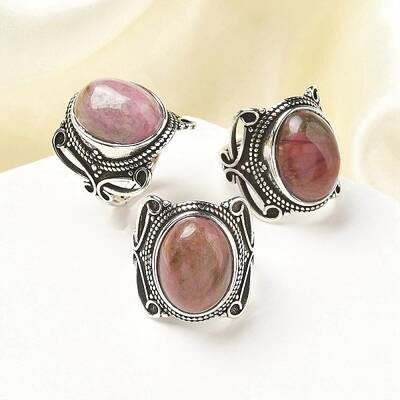 Natural Rhodonite Adjustable Rings