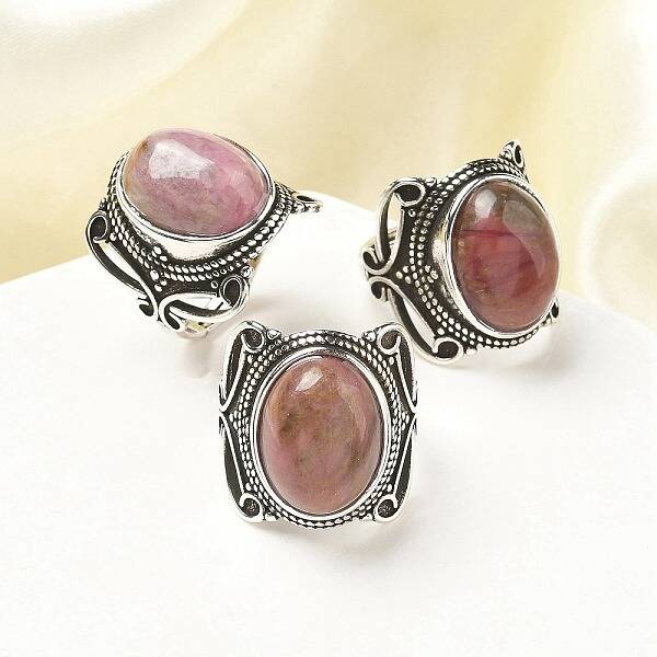 Natural Rhodonite Adjustable Rings