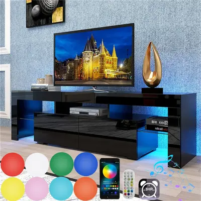Modern LED TV Stand for 70/65/55 inch TV, Entertainment Center TV Table Media Furniture with Storage Drawers, High Gloss TV C...