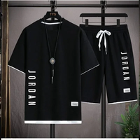 2025 Stylish casual T-shirt + Shorts set Men's sports Loose comfortable low Run men's summer Waffle suit
