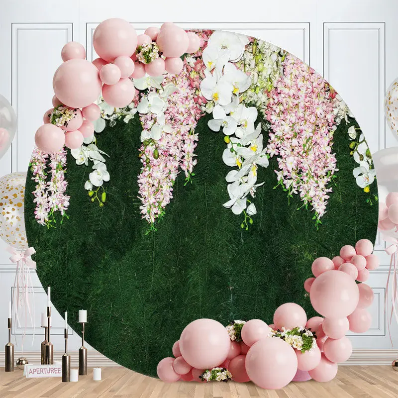 Aperturee Circle Flower Green Forest Happy Birthday Backdrop