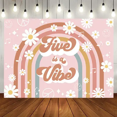 Aperturee Five Is A Vibe Rainbow Floral 5th Birthday Backdrop