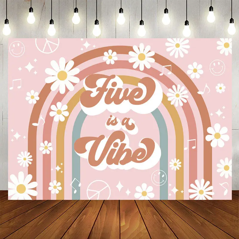 Aperturee Five Is A Vibe Rainbow Floral 5th Birthday Backdrop