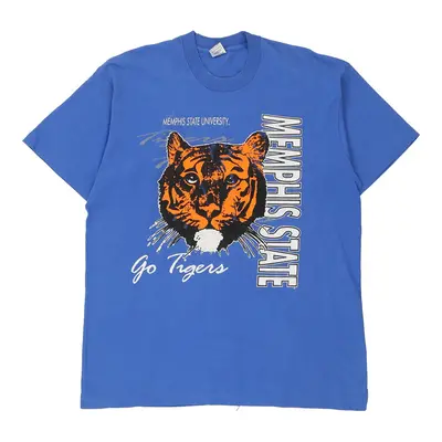 Single Stitch Made in USA Memphis State University Fruit Of The Loom College T-Shirt - XL Blue Cotton