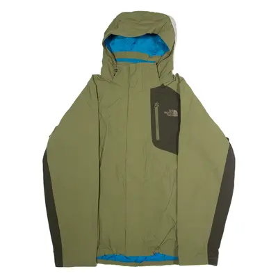 THE NORTH FACE Mens Rain Jacket Green Nylon Hooded Colourblock L