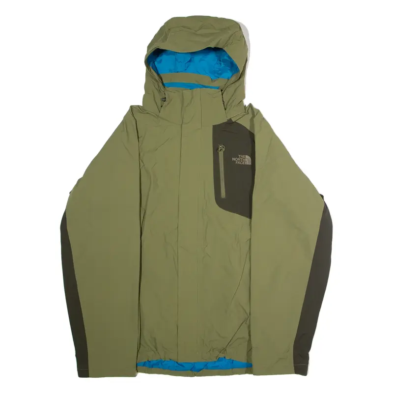 THE NORTH FACE Mens Rain Jacket Green Nylon Hooded Colourblock L