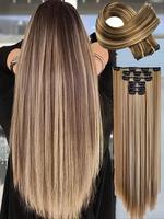 Women's 24inch Long Straight Clip-in Hair Extensions for Daily & Costume Party, Natural Fluffy Hair Extensions for Daily & Pa...