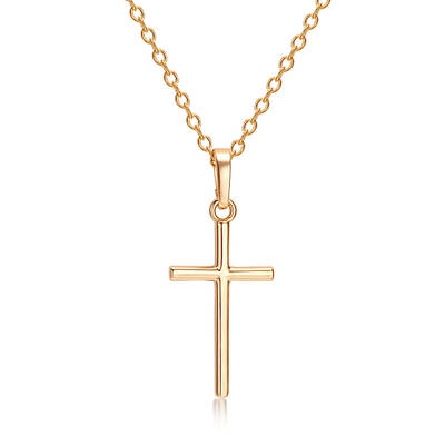 Real 18K Gold Plated Cross Brass Cubic Zirconia Pendant Necklaces