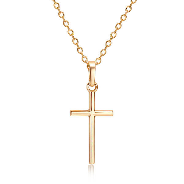 Real 18K Gold Plated Cross Brass Cubic Zirconia Pendant Necklaces