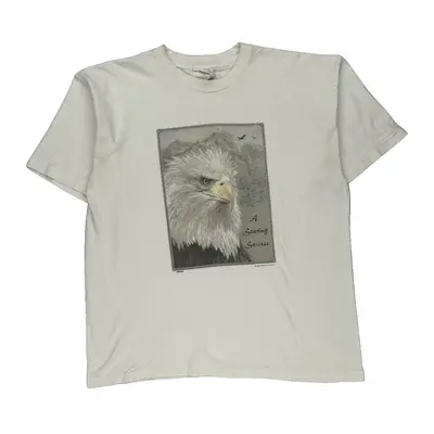 Eagle Print Single Stitch Graphic T-Shirt - XL Cream Cotton
