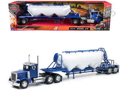 Peterbilt 379 Truck Blue with Pneumatic Tanker Trailer White Long Haul Truckers Series 1/32 Diecast Model by New Ray