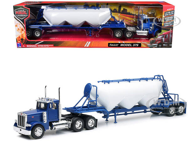 Peterbilt 379 Truck Blue with Pneumatic Tanker Trailer White Long Haul Truckers Series 1/32 Diecast Model by New Ray