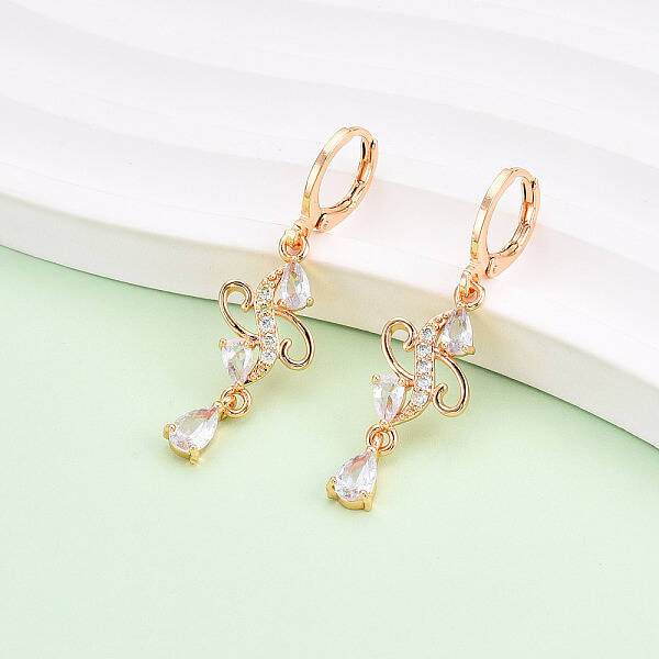 Brass Micro Pave Cubic Zirconia Dangle Leverback Earrings