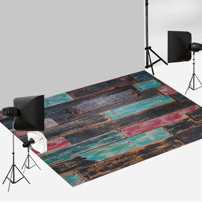 Aperturee Blue Red Black Paint Old Style Wood Floor Backdrop | Photography Floor Backdrop | Photo Floor Drops | Newborn Photo...