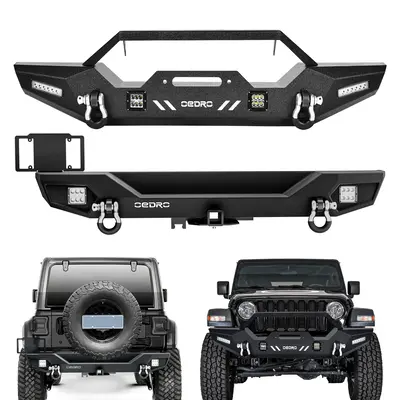 OEDRO Front Rear Bumper for 2018-2025 Jeep Wrangler JL, with Hitch Receiver 6 x LED Lights & 4 x D-Rings