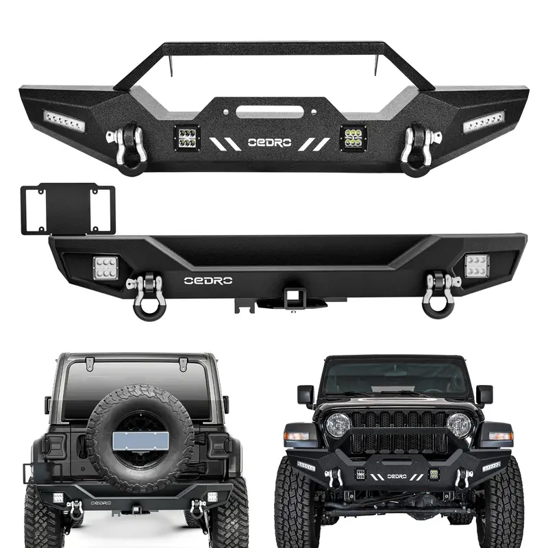OEDRO Front Rear Bumper for 2018-2025 Jeep Wrangler JL, with Hitch Receiver 6 x LED Lights & 4 x D-Rings