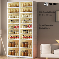 NLDD Expandable 9-Tier Shoe Rack with Clear Doors and Wheels: Collapsible Plastic Storage for 18 Pairs, Space Saving Cabinet ...