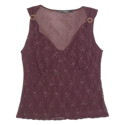 ZEBRA Y2K Womens Top Maroon V-Neck Sleeveless M
