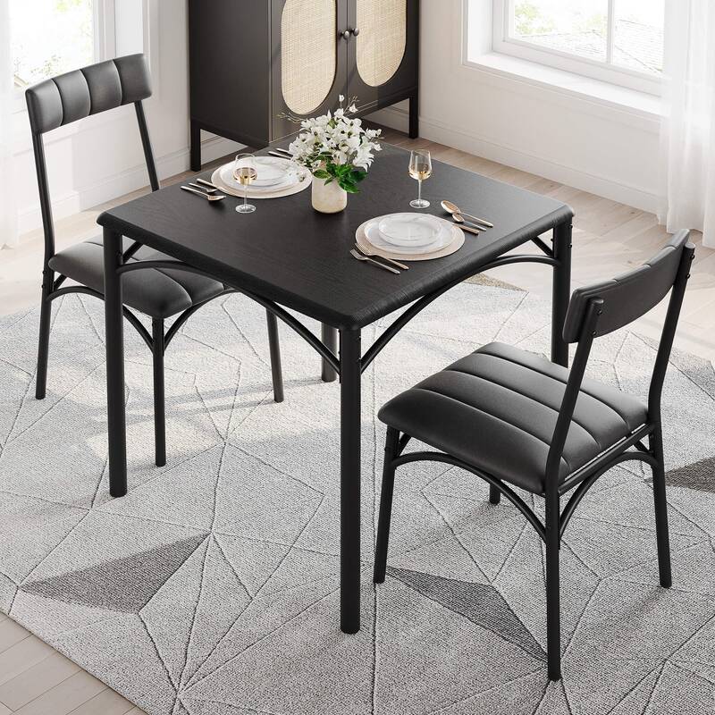 Garvee Dining Table Set for 2, Kitchen Table with 2 Upholstered Chairs, 3 Piece Square Dining Room Table Set, for Small Space...