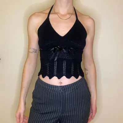 Unbranded Halterneck Top - Small Black Cotton Blend