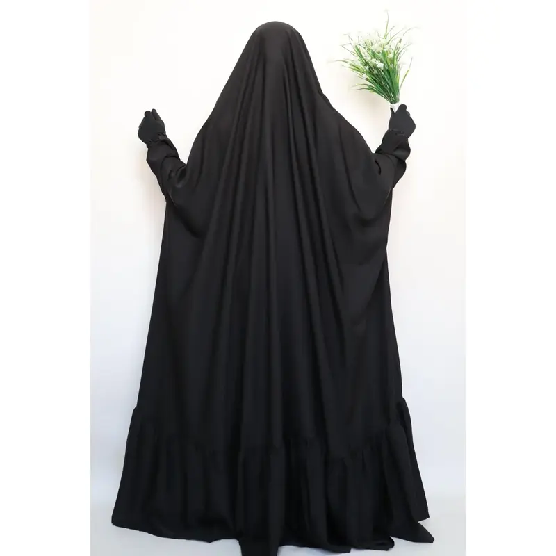 One Piece Full Length Tiered Jilbab - Black