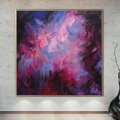 Original Abstract Paintings On Canvas in Blue Black Pink And Veri Peri Colors Expressionist Art Textured Handmade Painting Vi...