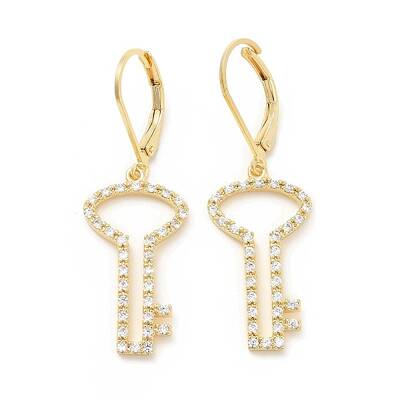 Brass Micro Pave Clear Cubic Zirconia Dangle Leverback Earrings for Women