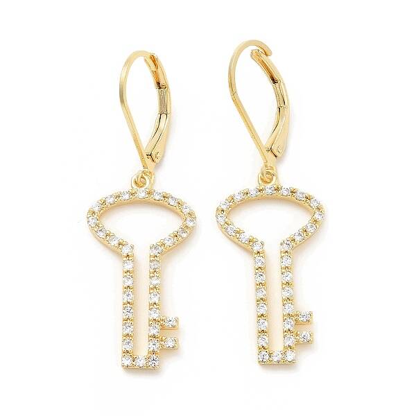 Brass Micro Pave Clear Cubic Zirconia Dangle Leverback Earrings for Women