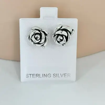 Sterling Silver 925 Rose Stud Earrings - Lightweight Hollow Adults, Casual Style