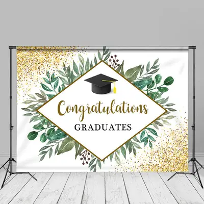 Gold Sparkling Green Leaves Grad Backdrop For Photo - Aperturee