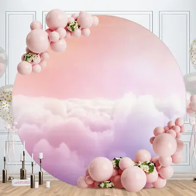 Aperturee Nature Cloud Round Girls Baby Shower Backdrop