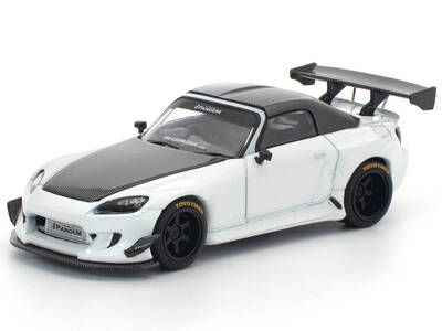 Honda Pandem S2000 RHD (Right Hand Drive) White with Carbon Hood and Top 1/64 Diecast Model Car by Pop Race