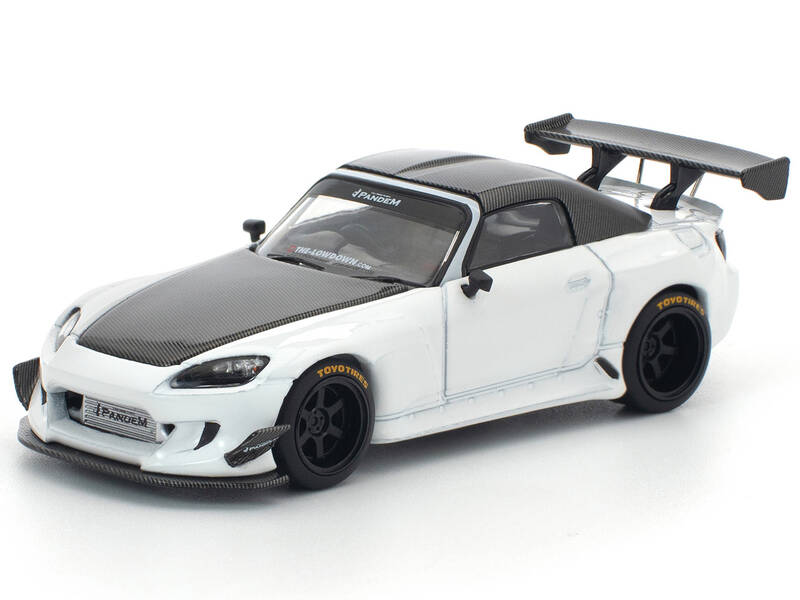Honda Pandem S2000 RHD (Right Hand Drive) White with Carbon Hood and Top 1/64 Diecast Model Car by Pop Race