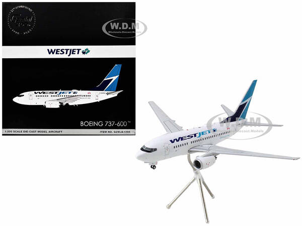 Boeing 737-600 Commercial Aircraft WestJet (C-GWSL) White with Blue Tail Gemini 200 Series 1/200 Diecast Model Airplane by Ge...