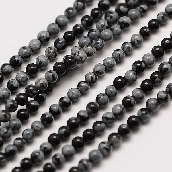 Natural Snowflake Obsidian Round Bead Strands