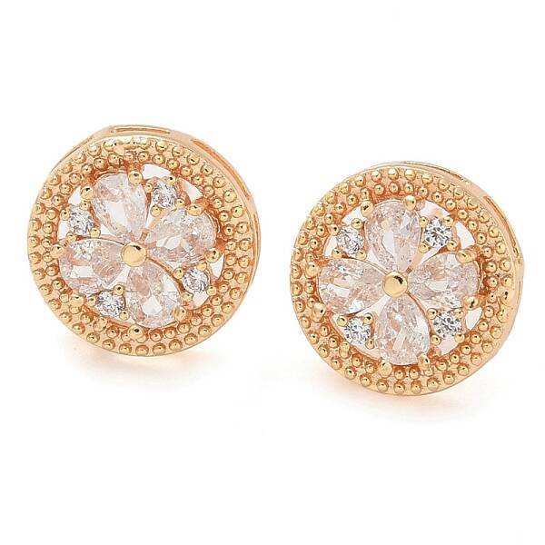 Rack Plating Flower Brass Clear Cubic Zirconia Stud Earrings