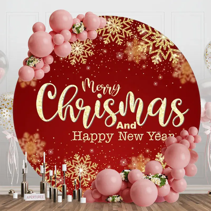 Gold Snowflake Bokeh Round Christmas New Year Backdrop - Aperturee