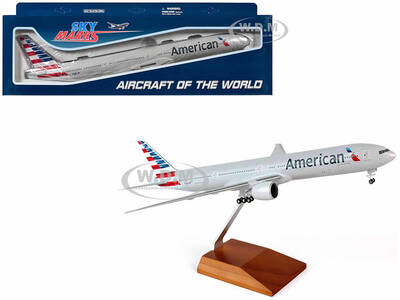 Boeing 777-300ER Commercial Aircraft with Landing Gear American Airlines Gray with Striped Tail (Snap-Fit) 1/200 Plastic Mo...