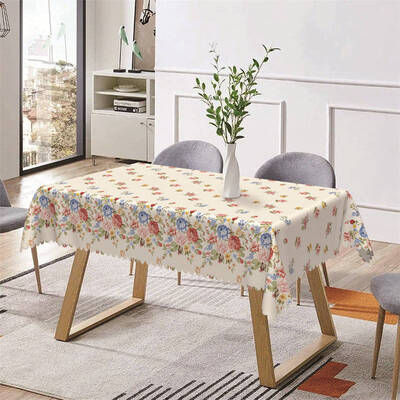 Red And Blue Floral Rustic Rectangle Tablecloth - Aperturee