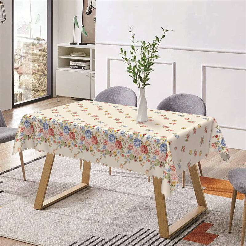 Red And Blue Floral Rustic Rectangle Tablecloth - Aperturee