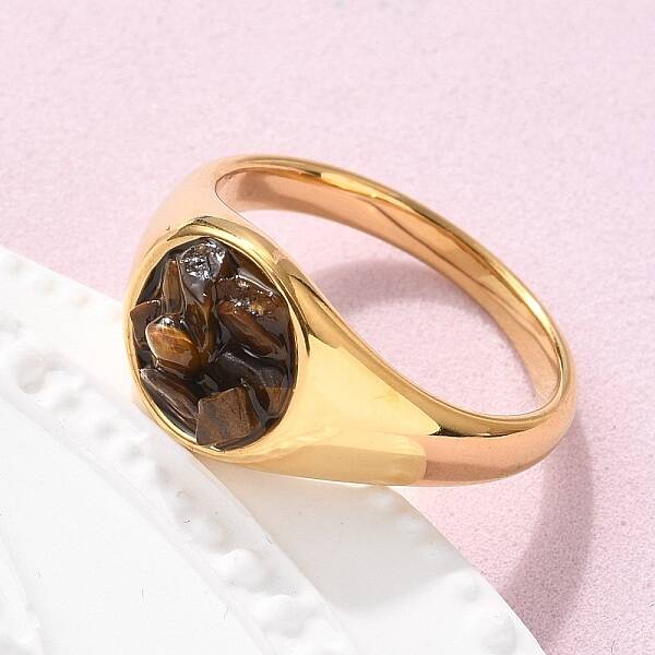 Round Natural Tiger Eye Chips Finger Rings