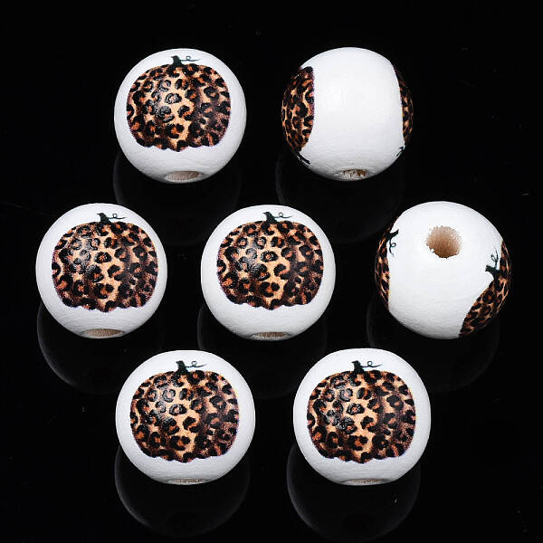 Autumn Theme Printed Natural Wood Beads