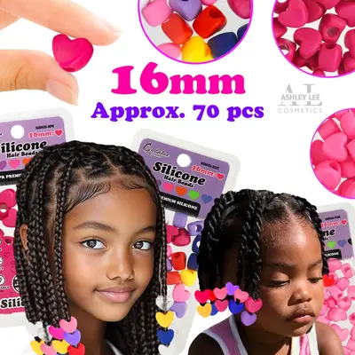 2 Pack Heart Shaped Silicone Hair Beads – 70 PCS 16mm, Premium Soft Rubber, Noiseless, Painless, Light for Women Girls Styl...